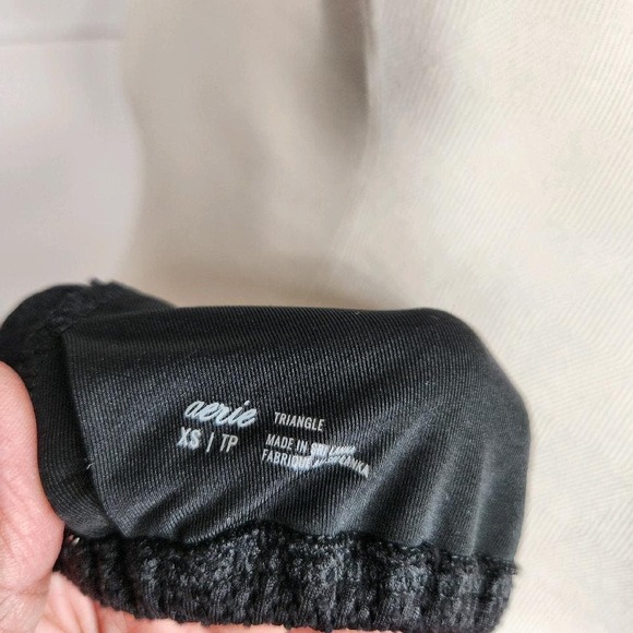 Aerie Waffle Scalloped String Triangle Bikini Swim Top Womens XS Black - Picture 6 of 8